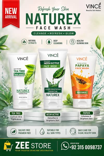 Vince Naturex Face Wash / Tea Tree / Neem Active / Papaya / Face Wash