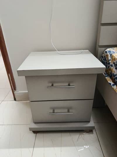 2 single bed with mattress and side table