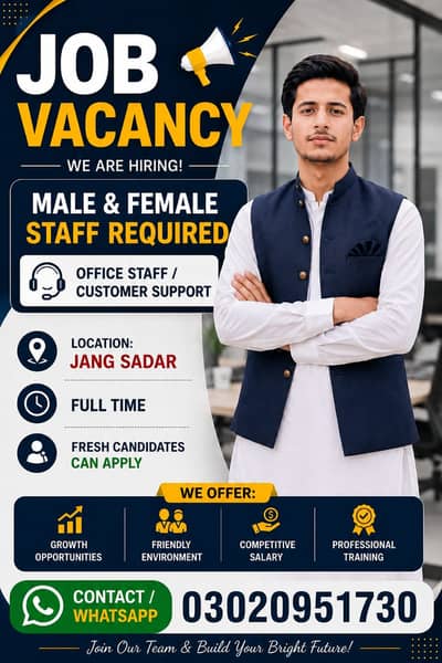 Office Staff Required – Male & Female | Jang Sadar”۔
