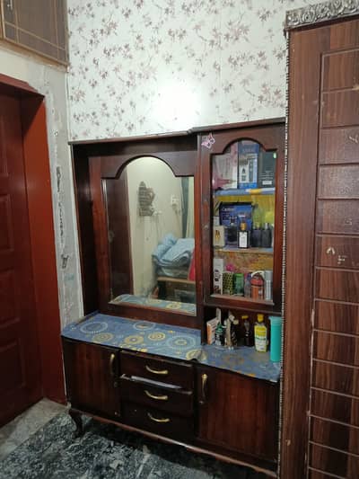 Vintage Solid Wood Dressing Table with Mirror & Display Cabinet