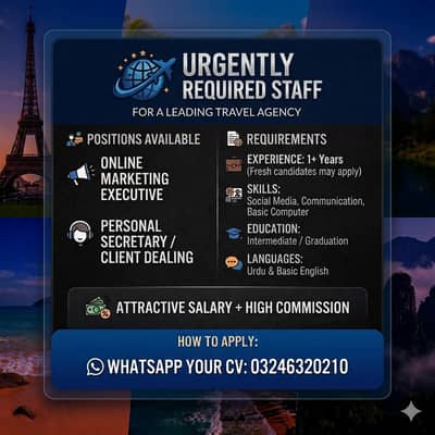 Staff Required for Travel Agency (Online Marketing & Secretary)