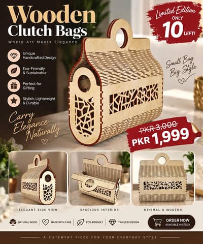 Premium Wooden Clutch Bag – Handcrafted Elegance | Limited Edition