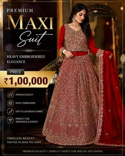 Heavy Embroidered Red Maxi Suit | Bridal Wear | Wedding Dress