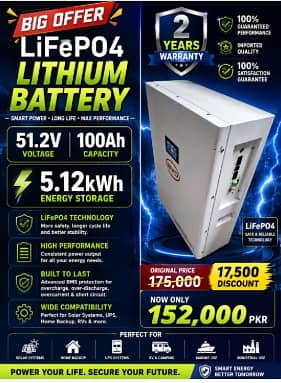 LiFePO4 Lithium Battery 51.2V 100Ah | 5.12kWh | 2 Years Warranty