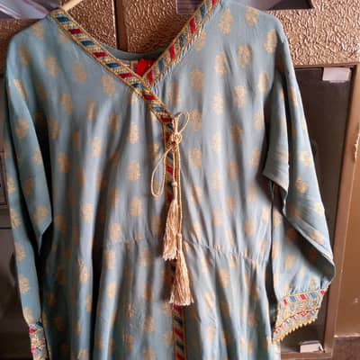 Elegant Blue Embroidered Long Shirt with dupatta and trouser