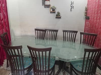 Elegant 8-Seater Glass Top Dining Table Set – Excellent Condition