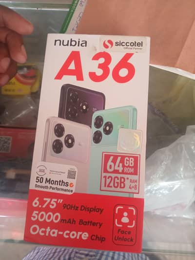 nubia A36 4+8 Gb Ram 64 Rom 5000 MAH battery octa core  chip