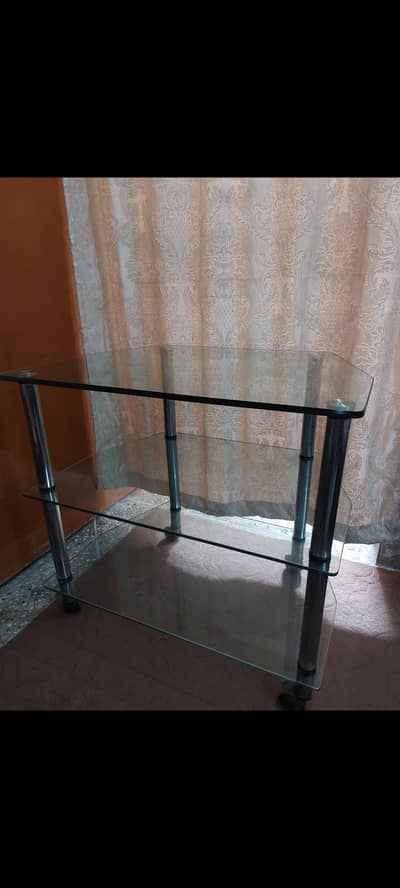 3-Tier Glass Table / TV Trolley with Wheels – Good Condition