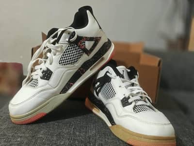 Jordan 4 Style Sneakers – White/Black/Red | Premium Quality