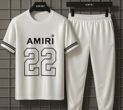 Men's Amiri 22 Printed Tracksuit / T-Shirt & (Olive Green & Off-White)
