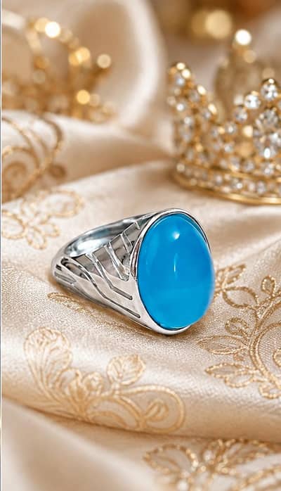 origina unique water bluel haqiq stone with original silver ring