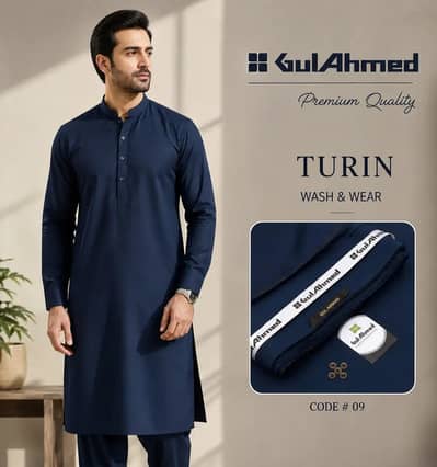 Gul Ahmed Turin wash & wear premium Men's shalwar kameez--navy blue
