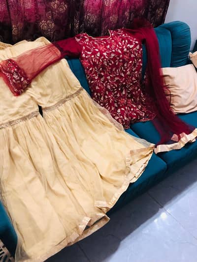 beautiful red garara 3 piece ready to wear