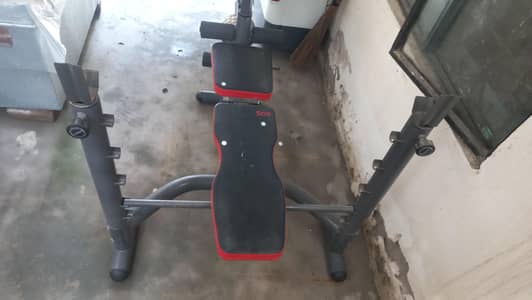 Exercise Bench with Barbells and weight plates