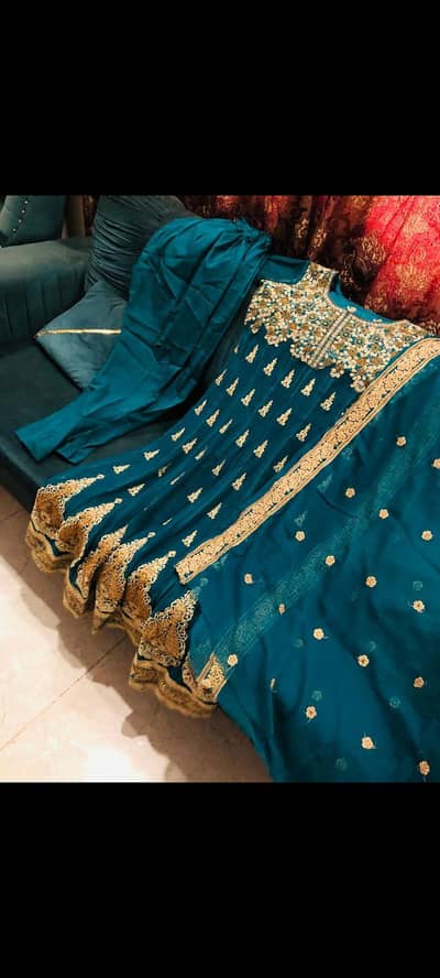 Beautiful Teal Blue 3-Piece Party Wear Suit for Sale