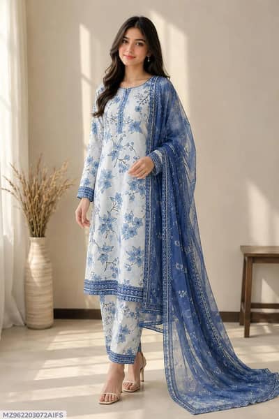 Blue printed Lawns 3 peace Suit For Woman 