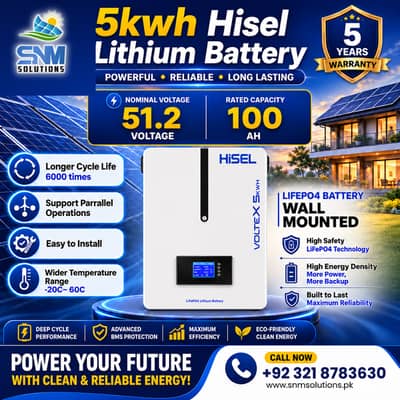 5kWh Hisel Lithium Battery |51.2V 100Ah | 6000 Cycle | 5 Year Warranty