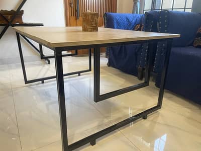 Modern Beige Laminate Coffee Table with Black Metal Legs - 50x40"