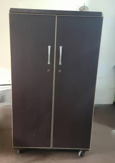 Double Door Wooden Cupboard with Wheels – Like New