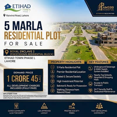 Ideal 5 Marla Residential Plot for Sale Royal Enclave 2, Etihad Town Phase 1, Lahore