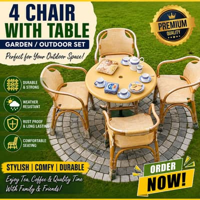 Premium 4 Chair with Round Table | Outdoor Garden Furniture Set