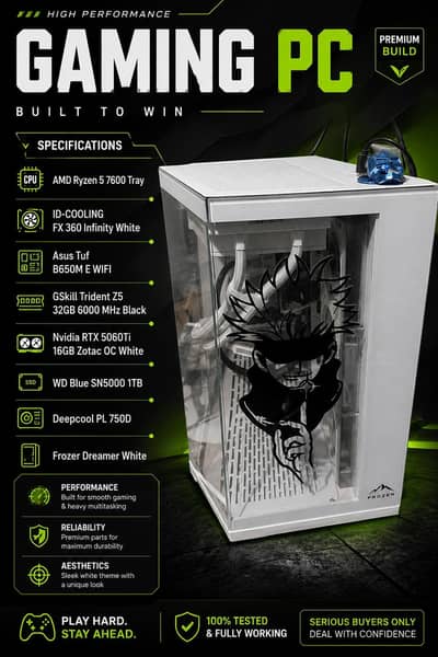 gaming pc Ryzen 5 7600 /RTX 5060/Ti/16GB /32GB RAM/1TB NVMe SSD