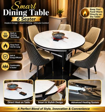 Luxury 6-Seater Smart Dining Table with Built-in Food Warmer Top