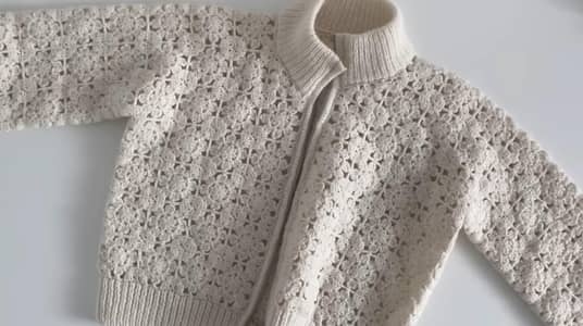 Handmade Crochet Floral Zip-Up Cardigan