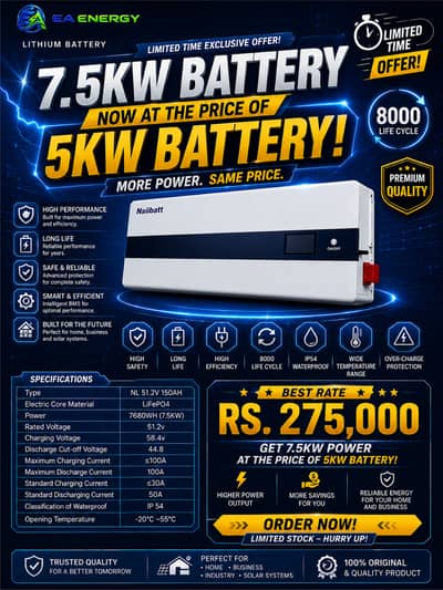 Imported EA ENERGY 7.5KW Lithium Battery | LiFePO4 | 8000 Life Cycles