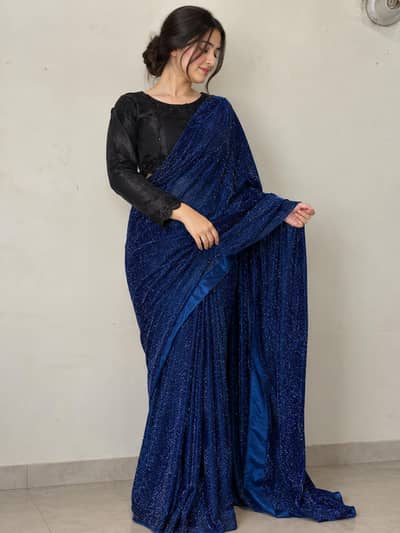 Midnight Shimmer Royal Blue Metallic Saree