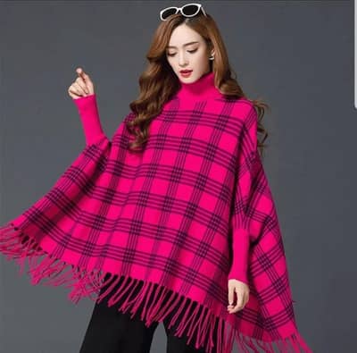 Gilr's Printed Fleece Turtleneck poncho Top For Sale