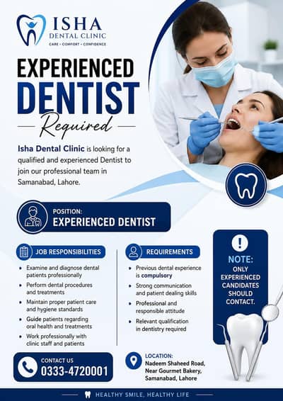 Need female B. D. S doctor for clinic