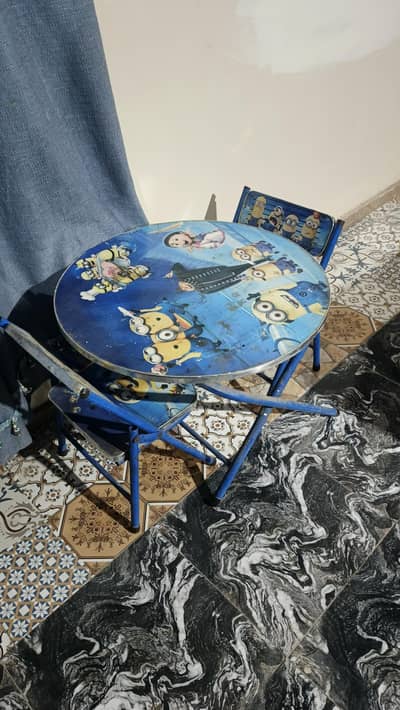 Kids Foldable Study Table with 2 Chairs Set (Minions Theme)"