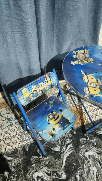 Kids Foldable Study Table with 2 Chairs Set (Minions Theme)"