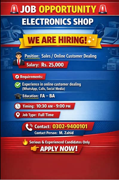 Need a person who who deal online customers of Electronics