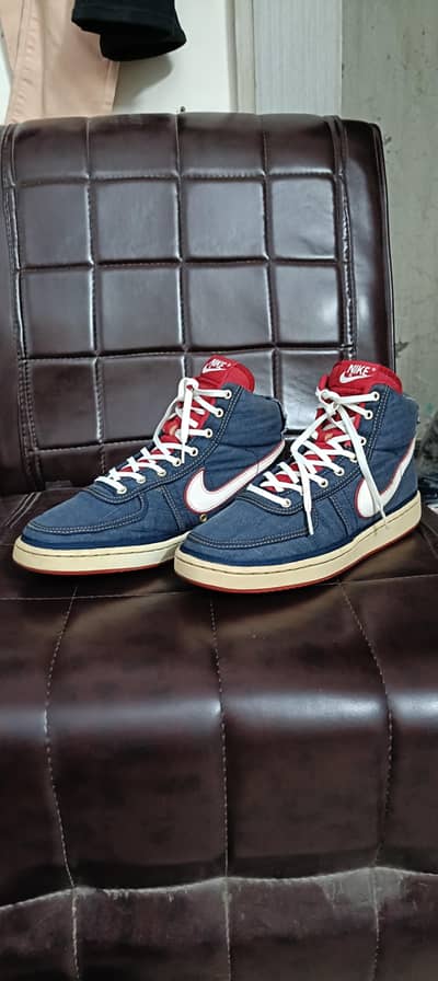Nike High-Top Denim Sneakers  Classic blue denim material