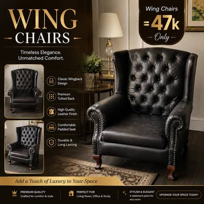 Premium Black Leather Wing Chairs for Sale – Classic Tufted Design