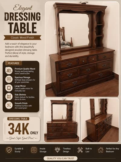 Dressing Table | Wooden Dressing Table | Dressing Table with Mirror