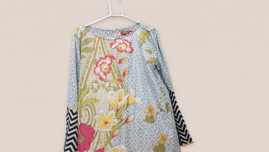 Khaadi Lawn Kurta - Light Grey Floral (Size: 10)