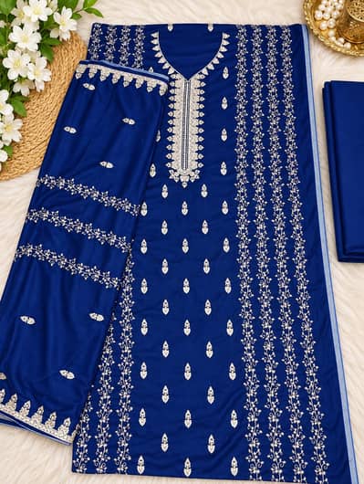 Embroidered Phoenix Velvet 3 Piece Suite With Beautiful Design