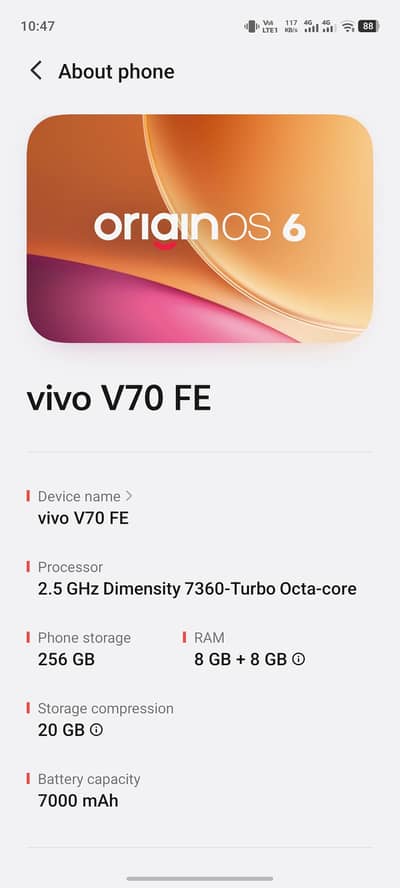Vivo V70 FE 5G New 8gb 256gb New price 135000