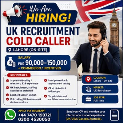 UK Recruitment Specialist / Recruiter – Cold Caller