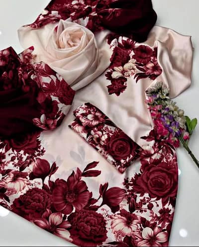 Woman 3 pice silk suit digital printed shirt Thousar and duppta