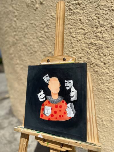 Unique Faceless Clown & Masks Acrylic Canvas Painting