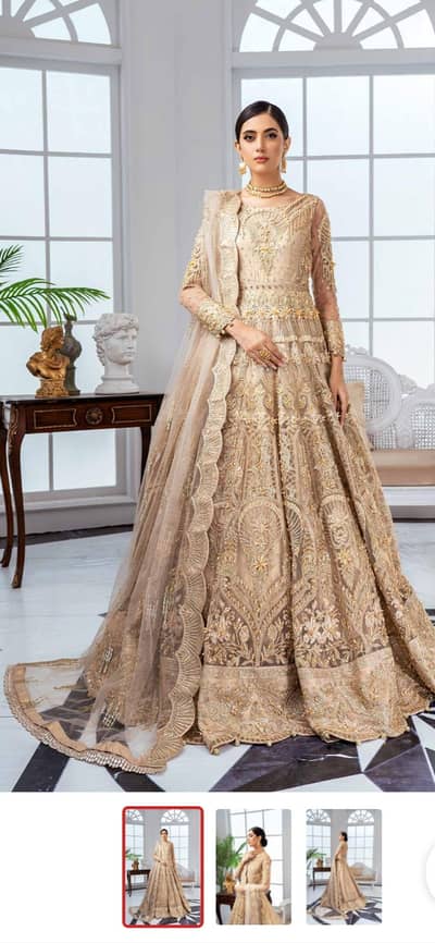 Luxury Walima Maxi | Heavy Embroidered Bridal/Party Wear | Gold Peach