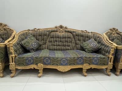 Royal Style Sofa Set – 3 Piece | 1 Large + 2 Single Sofas