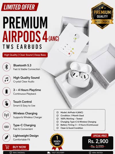 AirPods 4 (ANC) – 1 Month Used | Like New | Wireless + Type-C