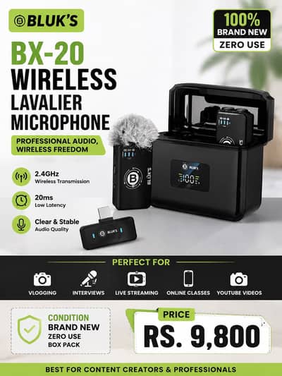 Brand New BLUKS BX-20 Wireless Mic – 2 Mic | Box Pack