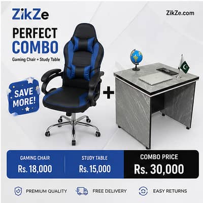 Office Table & Gaming Chair %10 Office | Complete Workspace Setup