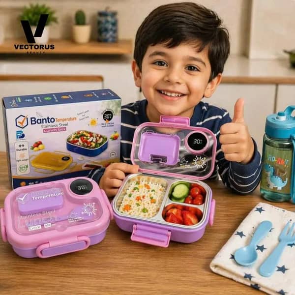 Smart Temperature Stainless Steel Lunch Box 800ml with Digital Temperature Display BPA-Free Leakproof Insulated Lunch Box for Kids, Lunch Box Metal For School Kids & Adults (800ml) Temperature Display With Spoon & Small Box Best Quality Tiffin